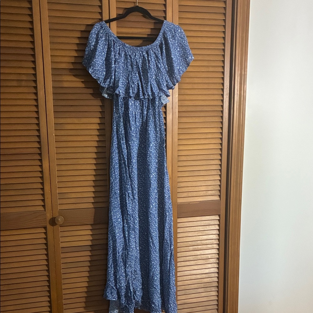 Chic Blue Ruffle Maxi Dress